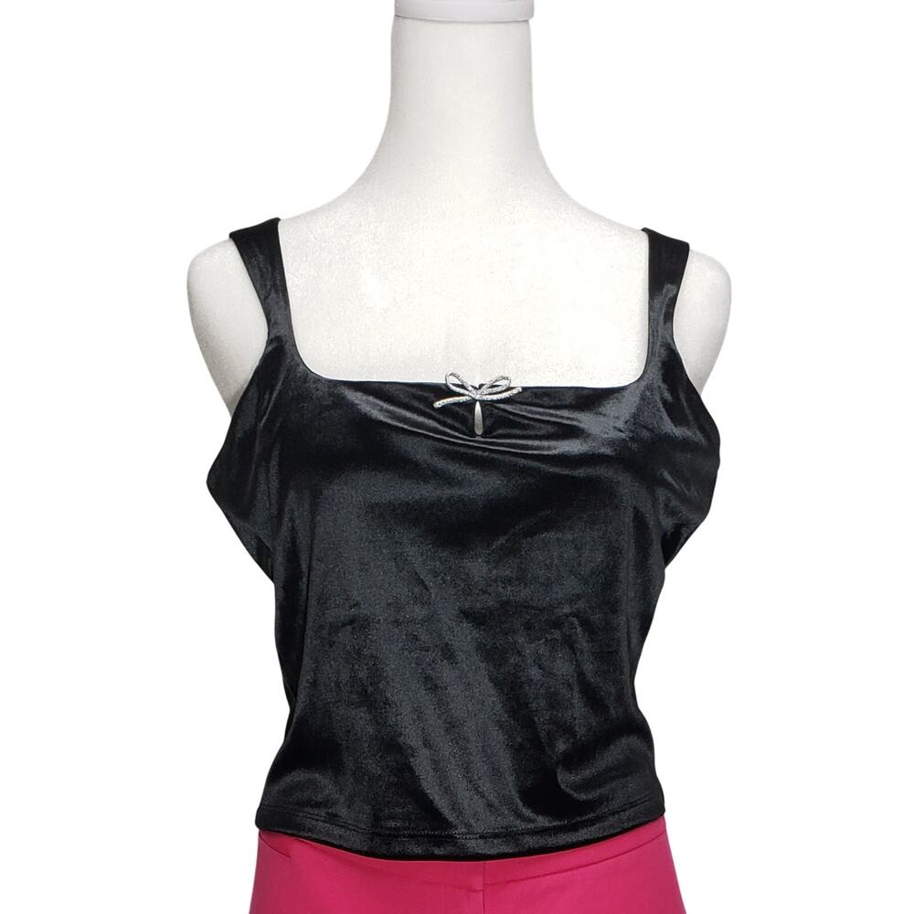 Wild Fable Black Velour Cropped Tank M NWT Party Night Out Silver Bow Top
